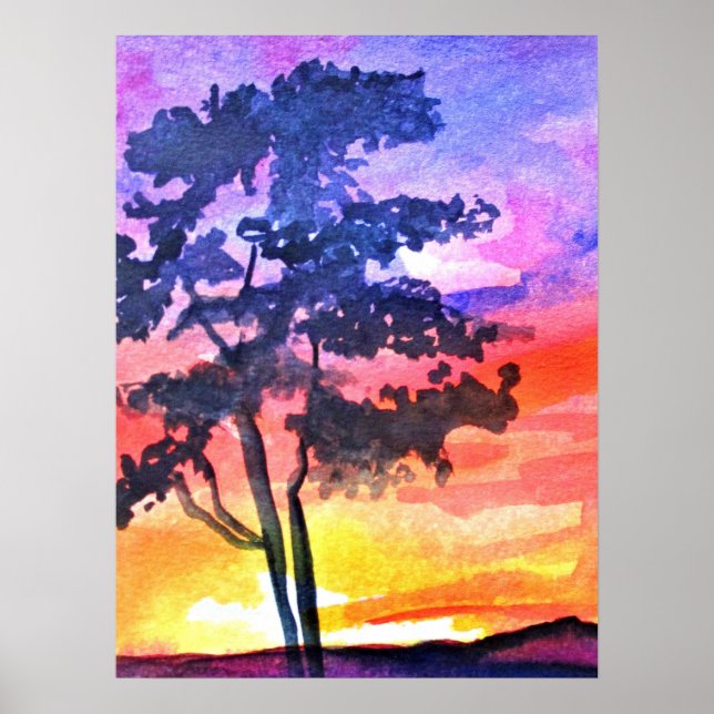 Sonnenuntergang Traumlandschaft Aquarellkunst Poster (Vorne)