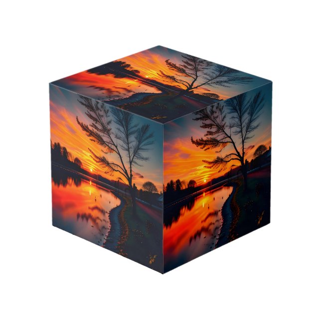 Sonnenuntergang Tree Lake Würfel (Vorderseite Schrägansicht)