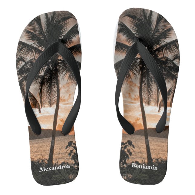 Sonnenuntergang Tropical Beach Palm Trees Persönli Flip Flops (Fußbett)
