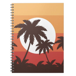 Sonnenuntergang Tropischer Palmenstrand Vintage Notizblock