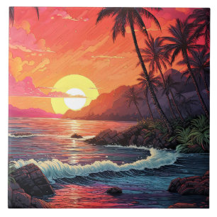 Sonnenuntergang Tropischer Strand Paradies Insel Fliese