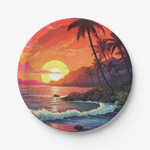 Sonnenuntergang Tropischer Strand Paradies Insel  Pappteller