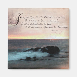 Sonnenuntergang u. Psalms-9: 1-2 auf dem Strand Magnet