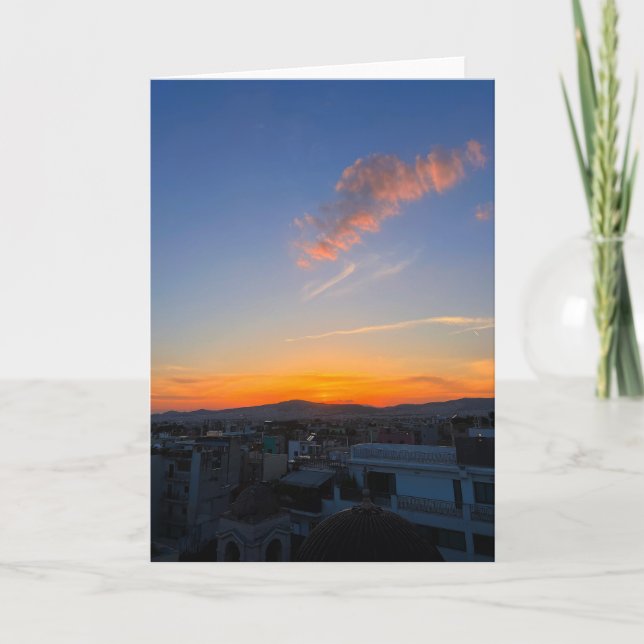Sonnenuntergang über Athen Griechenland Karte (Vorderseite)