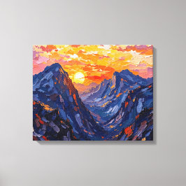 Sonnenuntergang über Berge ramponierte Leinwand |