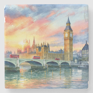 Sonnenuntergang über Big Ben und Westminster Bridg Steinuntersetzer