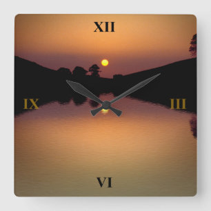 Sonnenuntergang über Bruton Lake Quadratische Wanduhr