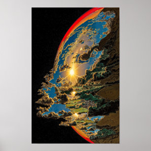 Sonnenuntergang über dem außerirdischen Planeten C Poster