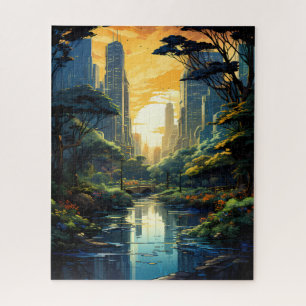 Sonnenuntergang über dem City Park Jigsaw Puzzle