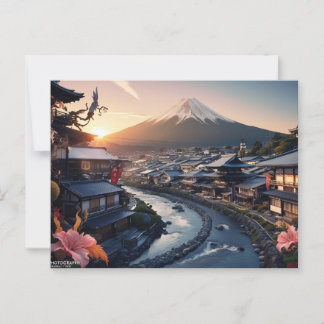 Sonnenuntergang über dem Dorf Fuji Postkarte
