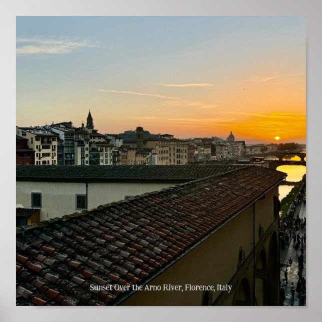Sonnenuntergang über dem Fluss Arno, Florenz Itali Poster (Vorne)