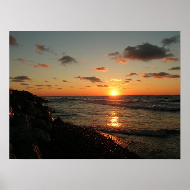 Sonnenuntergang über dem Lake Michigan Poster (Vorne)
