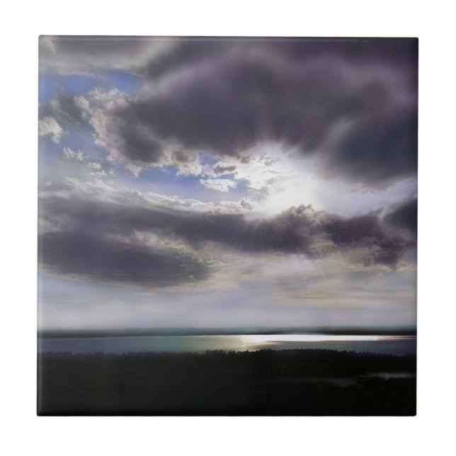 Sonnenuntergang über dem Meer Fliese (Vorderseite)