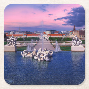 Sonnenuntergang über dem Springbrunnen in Wien Rechteckiger Pappuntersetzer