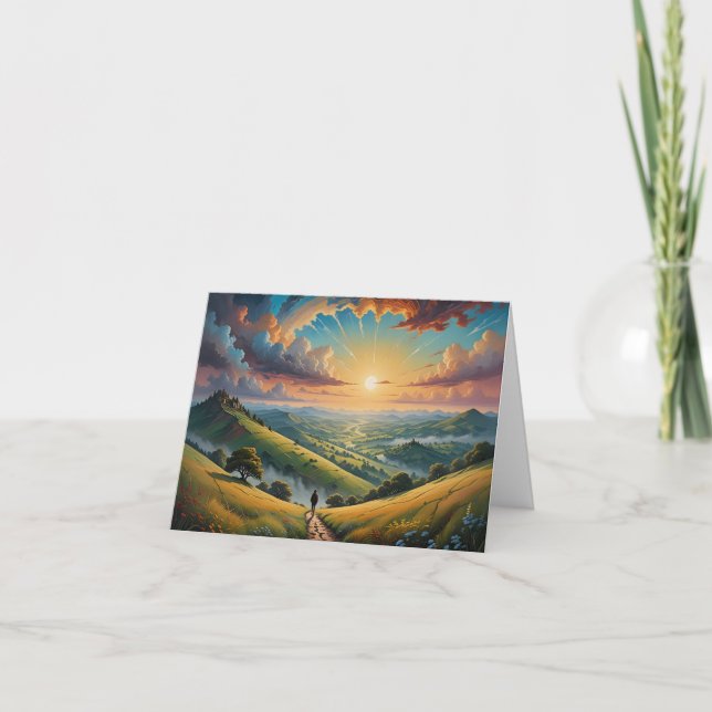 Sonnenuntergang über dem Tal Dankeskarte (Vorderseite)