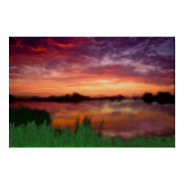 Sonnenuntergang über dem Teich, Poster (Vorderseite)