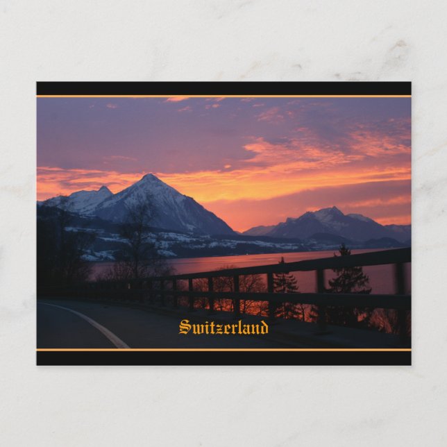 Sonnenuntergang über dem Thunersee bei Interlaken  Postkarte (Vorderseite)