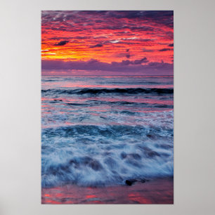 Sonnenuntergang über den Ozeanwellen, Kalifornien Poster