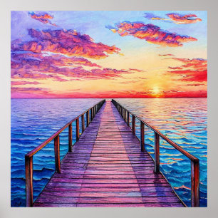 Sonnenuntergang über den ruhigen Ozeanwellen Poster