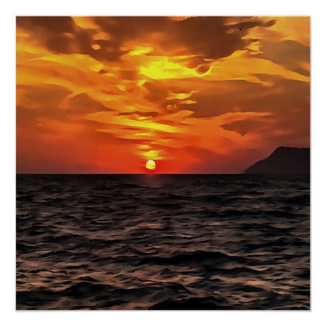 Sonnenuntergang über der ägäischen Landschaft Male Poster (Vorderseite)