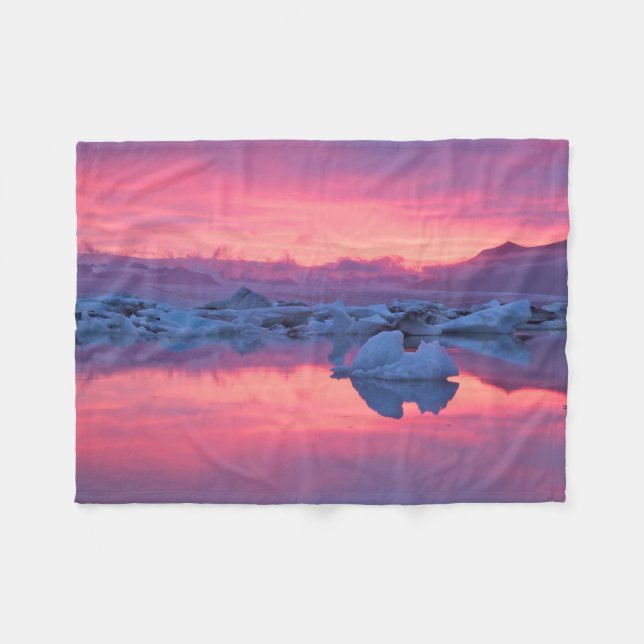 Sonnenuntergang über der Jokulsarlon Glacier Lagoo Fleecedecke (Vorderseite (Horizontal))
