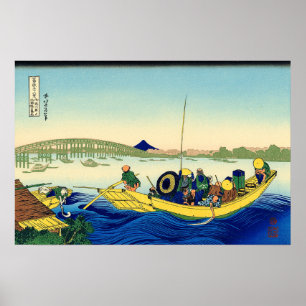 Sonnenuntergang über der Ryōgoku-Brücke Katsushika Poster
