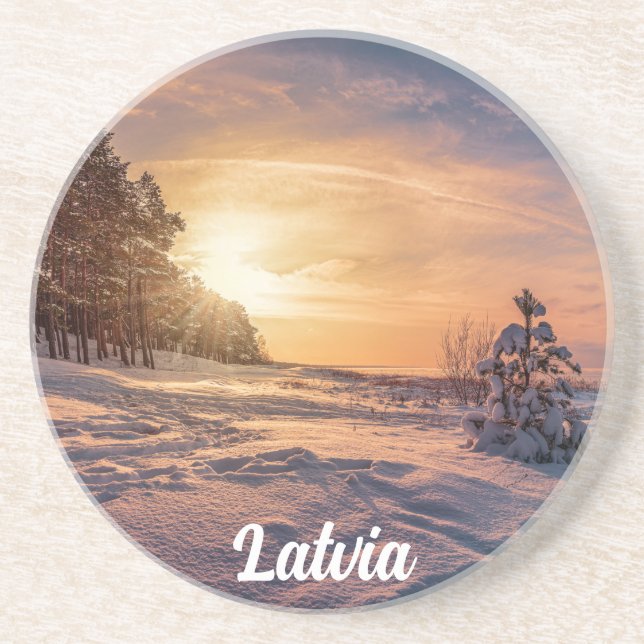 Sonnenuntergang über der schneebedeckten Winterküs Getränkeuntersetzer (Vorne)