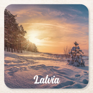 Sonnenuntergang über der schneebedeckten Winterküs Rechteckiger Pappuntersetzer