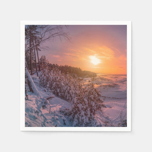 Sonnenuntergang über der Schneeküste Serviette (Vorderseite)
