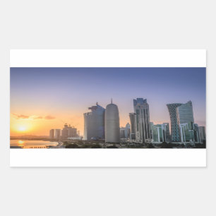 Sonnenuntergang über der Stadt von Doha, Qatar Rechteckiger Aufkleber