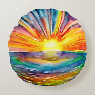 Sonnenuntergang über der Wasserreflektion   Aquare Rundes Kissen