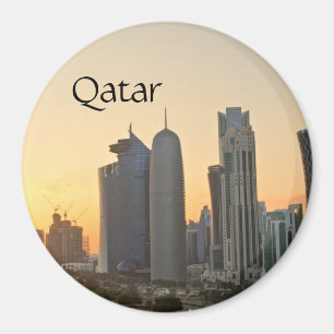 Sonnenuntergang über Doha, Qatar Magnet mit Text