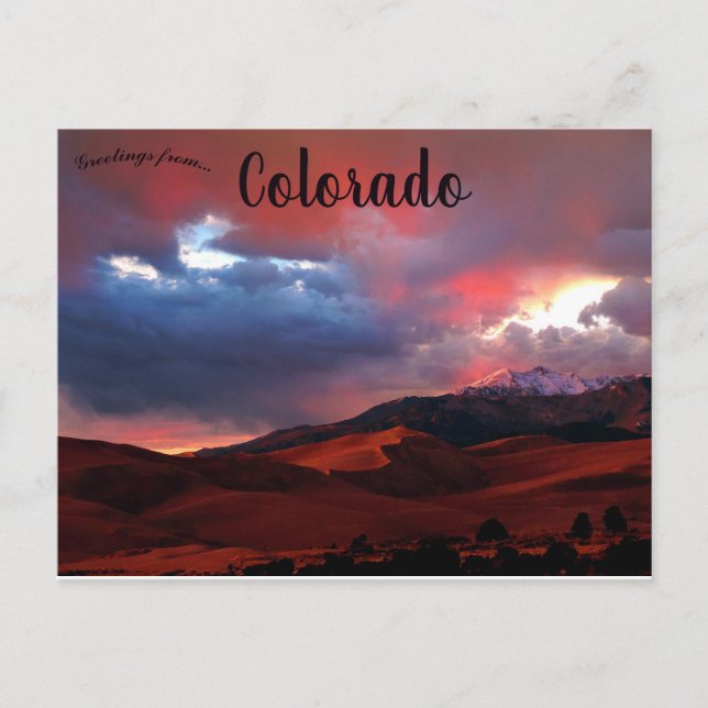 Sonnenuntergang über Dünen und Cleveland Peak Colo Postkarte (Vorderseite)