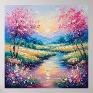 Sonnenuntergang über einem friedlichen Bach Poster
