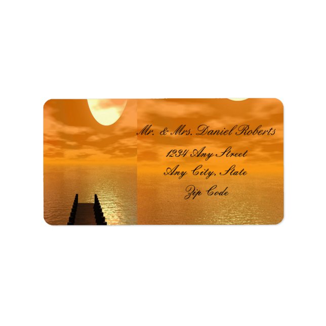 Sonnenuntergang über einer Dock-Hochzeit Adressaufkleber (Vorne)