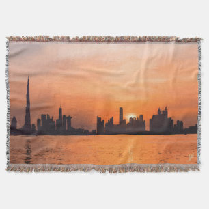 Sonnenuntergang über einer Küstenstadt - Aquarell Decke