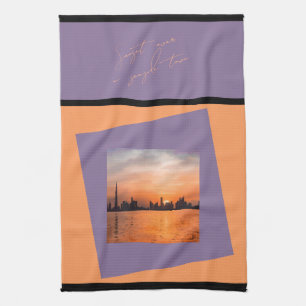 Sonnenuntergang über einer Küstenstadt - Kunsttuch Geschirrtuch