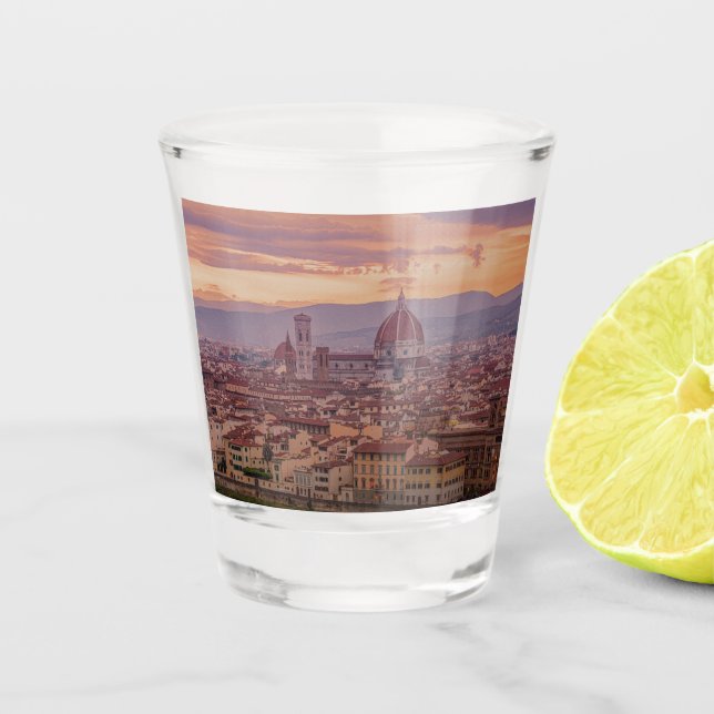 Sonnenuntergang über Florenz, Italien Schnapsglas (Vorderseite)