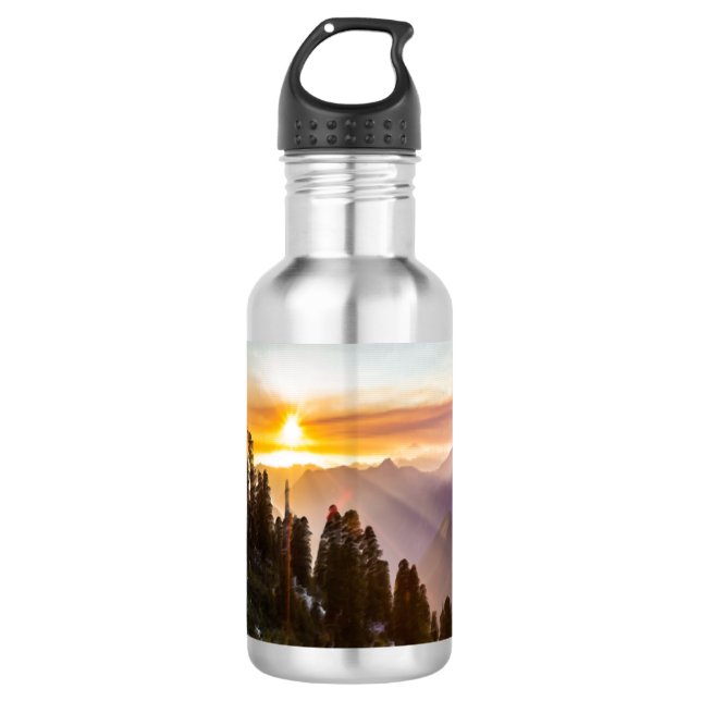 Sonnenuntergang über Foto Edelstahlflasche (Vorderseite)