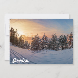 Sonnenuntergang über gefrorenem Schneewald in der 