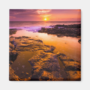 Sonnenuntergang über Gezeitenbecken, Hawaii Magnet