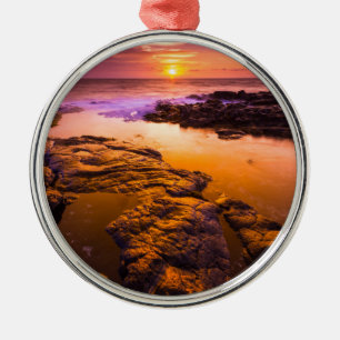 Sonnenuntergang über Gezeitenbecken, Hawaii Silbernes Ornament