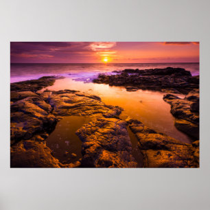 Sonnenuntergang über Gezeitentümpeln, Hawaii Poster