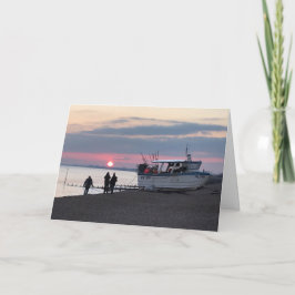 Sonnenuntergang über Hythe Bay Kent mit Fischerboo Karte