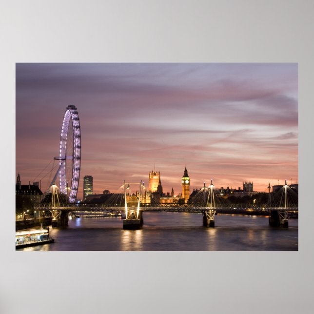 Sonnenuntergang über London Eye & Parliament Poster (Vorne)