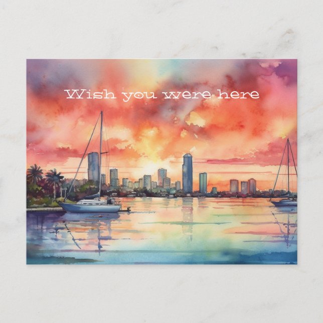 Sonnenuntergang über Miami von der Bucht von Bisca Postkarte (Vorderseite)