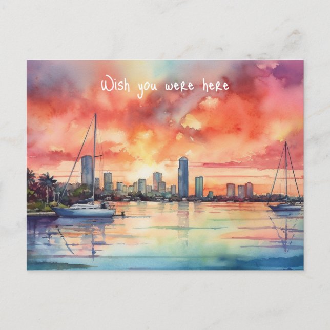 Sonnenuntergang über Miami von der Bucht von Bisca Postkarte (Vorderseite)