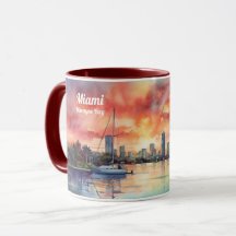 Sonnenuntergang über Miami von der Bucht von Bisca