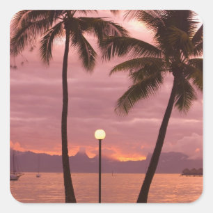 Sonnenuntergang über Moorea vom Sofitel Maeva Beac Quadratischer Aufkleber