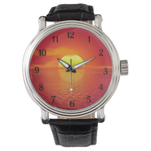 Sonnenuntergang über Orange Sea Calm Armbanduhr
